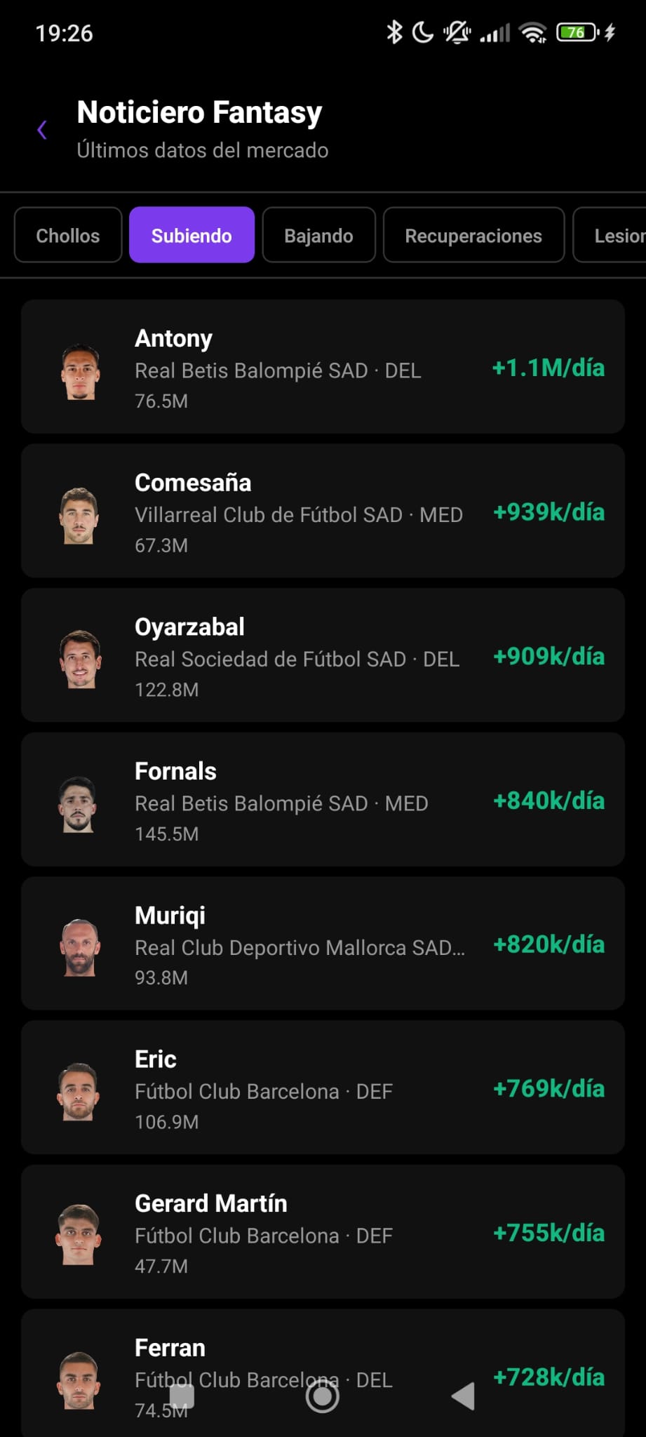 Comparativa de jugadores